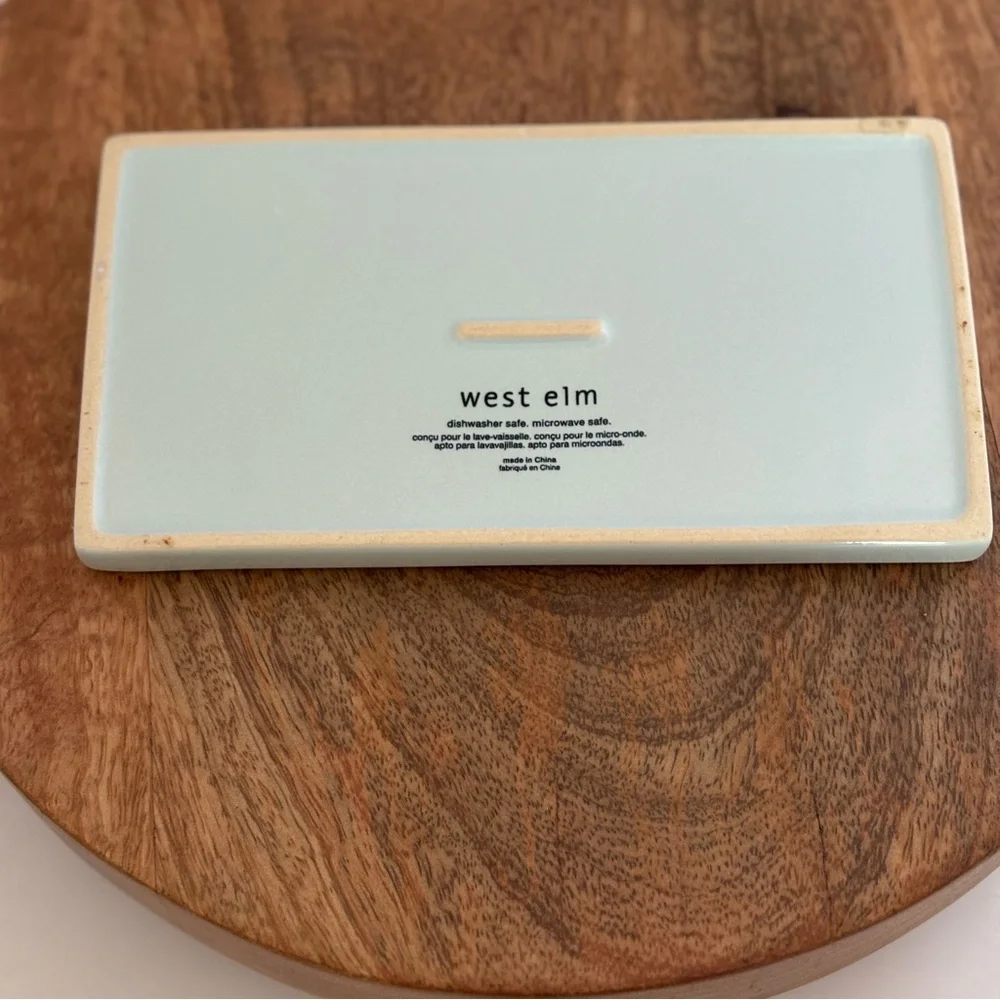 West Elm Owl Butter Dish Light Turquoise Blue